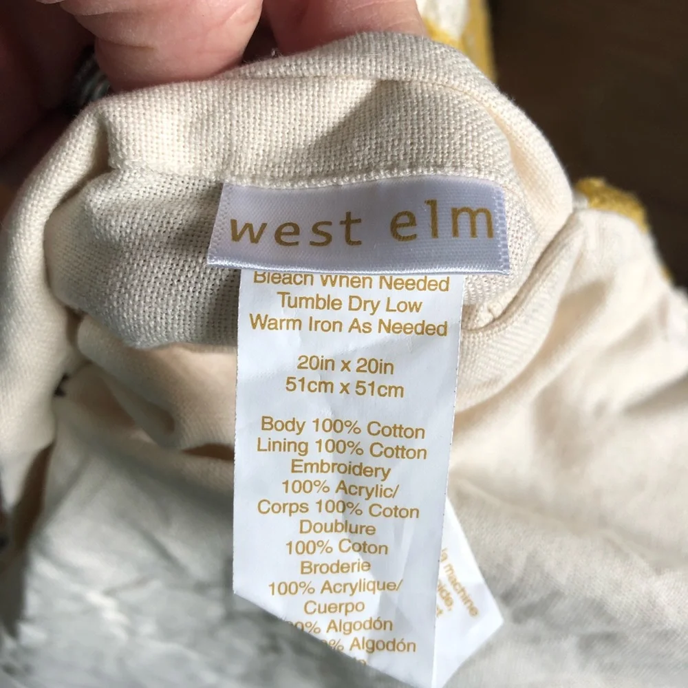 West Elm Mariposa 20x20 pillow cover in mustard yellow chevron print.